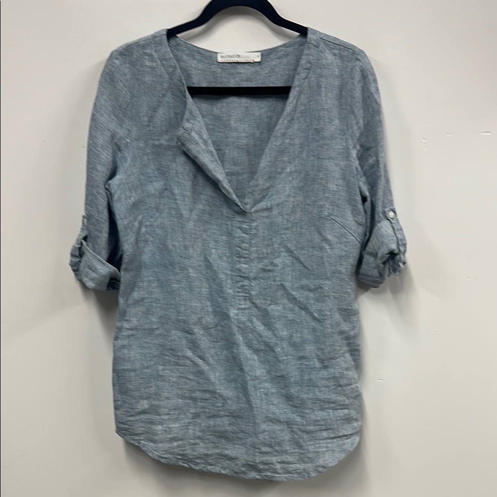 Nuthatch Women's blue Gray linen V-Neck tunic Top S